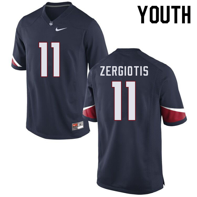 Youth #11 Jack Zergiotis Uconn Huskies College Football Jerseys Sale-Navy - Click Image to Close